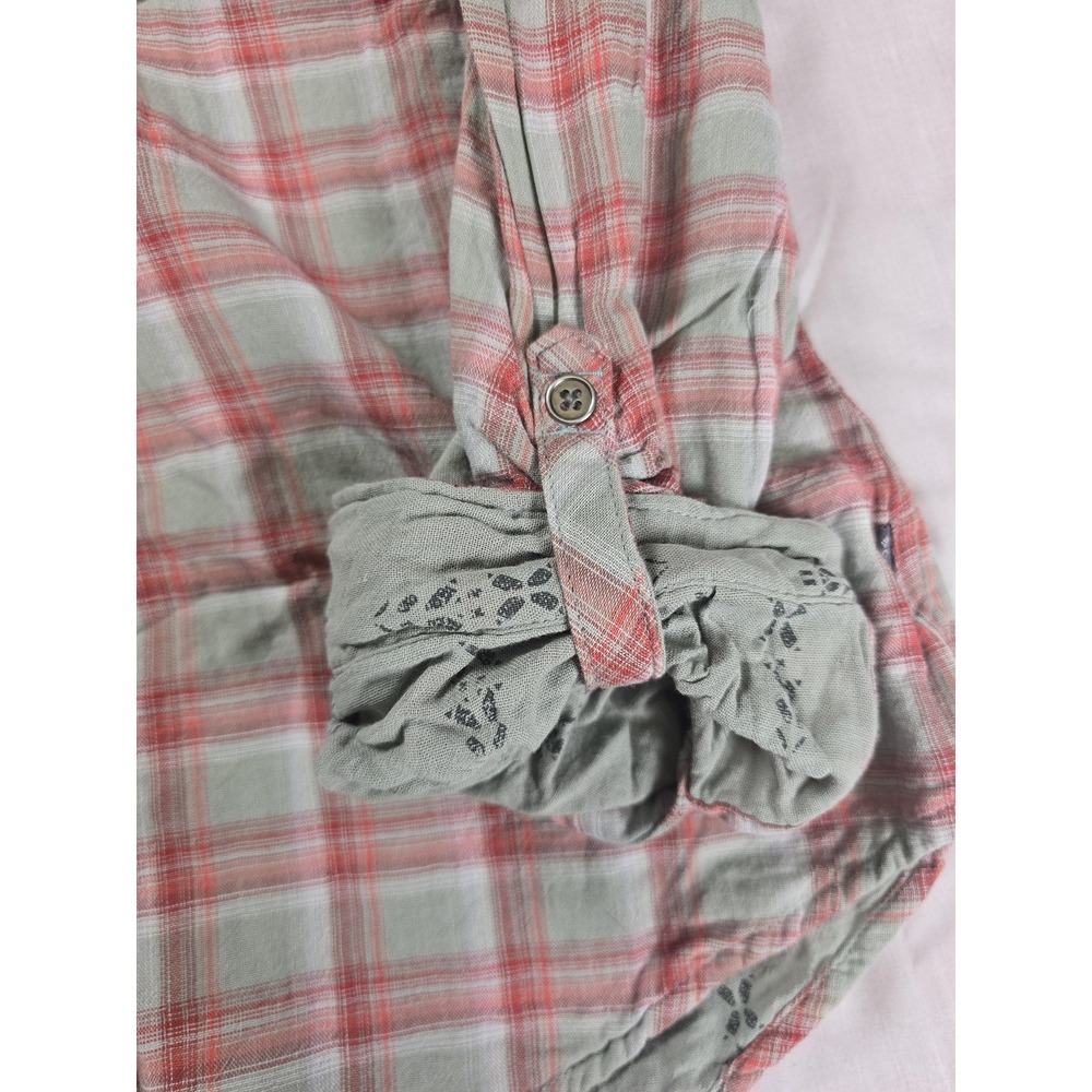 Columbia Shirt Womens Medium Green Plaid Hooded Button Up Roll Tab Long Sleeve - Picture 3 of 10